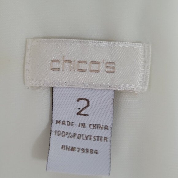 Chico's Ivory White Semi Sheer Button Up Roll Tab Long Sleeve Shirt Top 2 US 12 - Picture 3 of 14